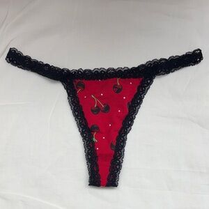 NWOT Blackheart Cherries Black Lace Trim Red Thong
